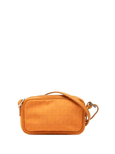 Pre-owned Fendi 2000-2010 Mini Zucchino Canvas Zip Crossbody Bag In Orange
