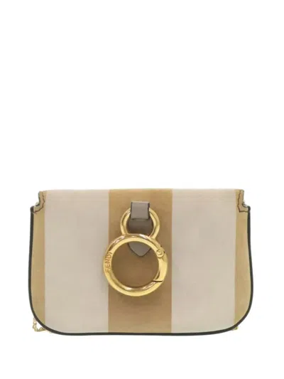 Pre-owned Fendi 2000-2010 Nano Bicolor Suede Baguette Charm Crossbody Bag In White