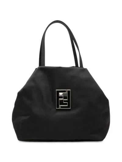 Pre-owned Fendi 2000-2010 Nylon Ff Handbag In Black