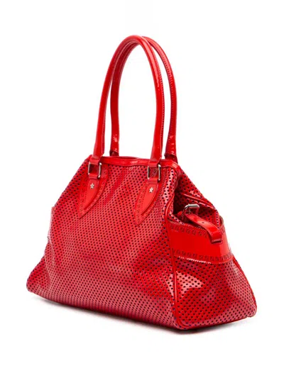 Pre-owned Fendi 2000-2010 Perforated Patent Etniko Du Jour Handbag In Red