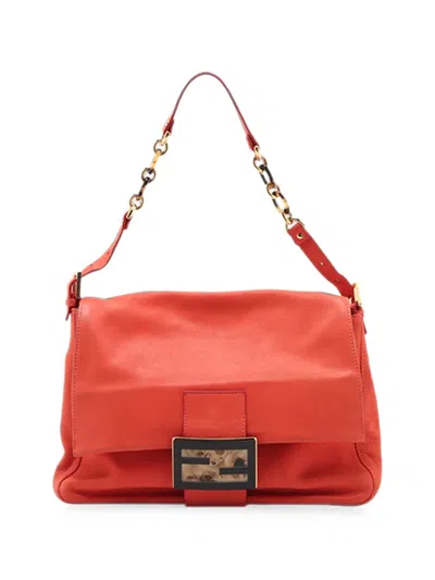 Pre-owned Fendi 2000-2010 Shimmer Leather Mamma Forever Shoulder Bag In Red