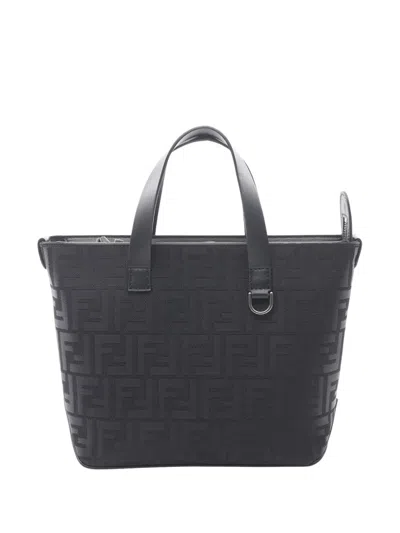 Pre-owned Fendi 2000-2010 Small Ff Canvas Tote Bag In Black