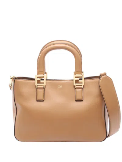 Pre-owned Fendi 2000-2010 Small Leather Selleria Ff Tote Satchel In Brown
