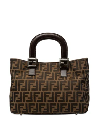 Pre-owned Fendi 2000-2010 Small Zucca Canvas Twins Tote Bag In Brown