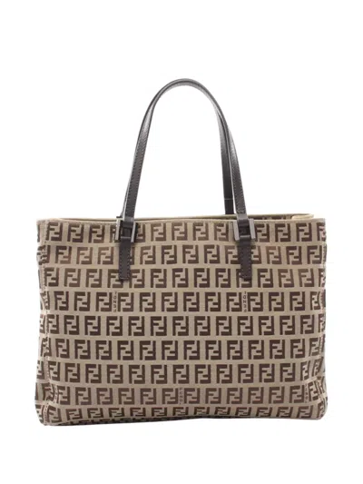 Pre-owned Fendi 2000-2010 Small Zucchino Canvas Tote Bag In Neutral