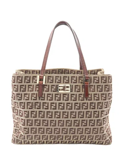 Pre-owned Fendi 2000-2010 Small Zucchino Canvas Tote Bag In Neutral