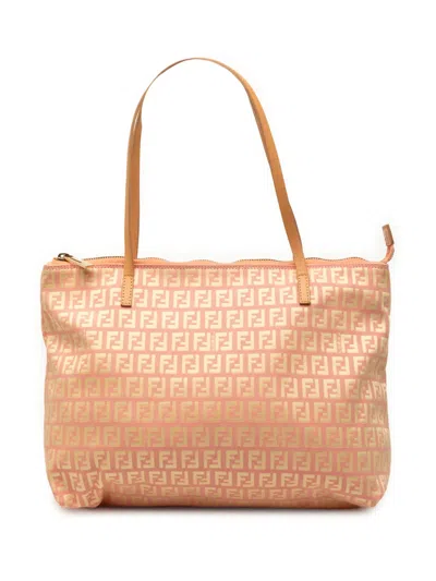 Pre-owned Fendi 2000-2010 Small Zucchino Canvas Tote Bag In Pink