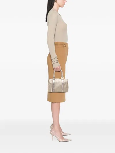 Pre-owned Fendi 2000-2010 Small Zucchino Metallic Canvas Forever Bauletto Boston Bag In Pink