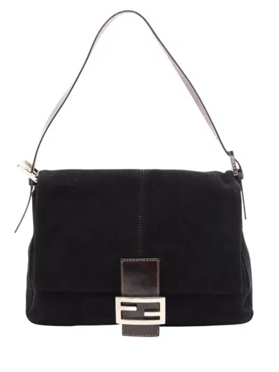 Pre-owned Fendi 2000-2010 Suede Mamma Forever Shoulder Bag In Black