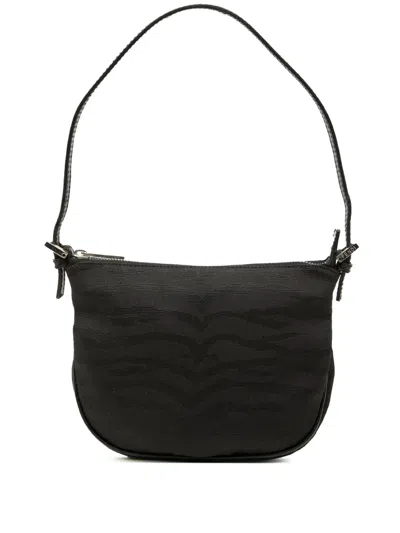 Pre-owned Fendi 2000-2010 Zebra Print Canvas Hobo Shoulder Bag In Black