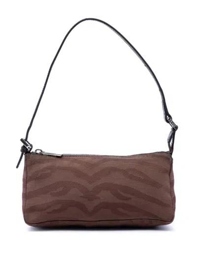 Pre-owned Fendi 2000-2010 Zebra Print Canvas Pochette Shoulder Bag In Brown
