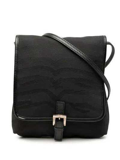 Pre-owned Fendi 2000-2010 Zebra Printed Canvas Crossbody Bag In Black