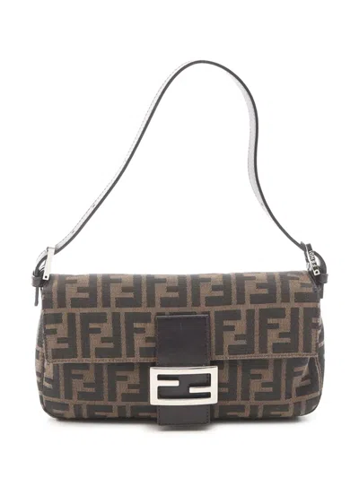 Pre-owned Fendi 2000-2010 Zucca Canvas Baguette Shoulder Bag In Brown