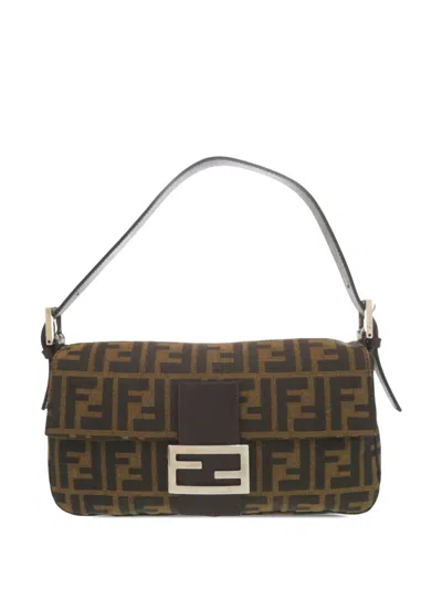 Pre-owned Fendi 2000-2010 Zucca Canvas Baguette Shoulder Bag In Brown