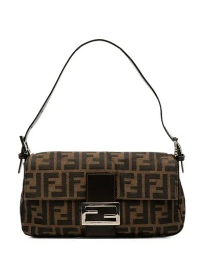 Pre-owned Fendi 2000-2010 Zucca Canvas Baguette Shoulder Bag In Brown