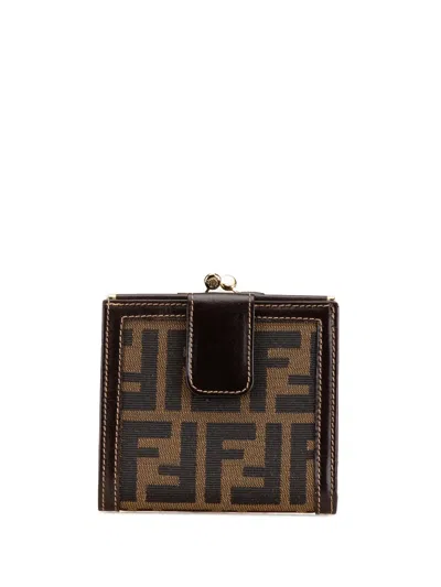 Pre-owned Fendi 2000-2010 Zucca Canvas Bifold Wallet Small Wallets In Brown