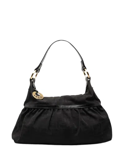 Pre-owned Fendi 2000-2010 Zucca Canvas Chef Shoulder Bag In Black