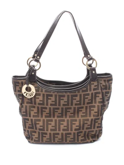 Pre-owned Fendi 2000-2010 Zucca Canvas Chef Tote Bag In Brown