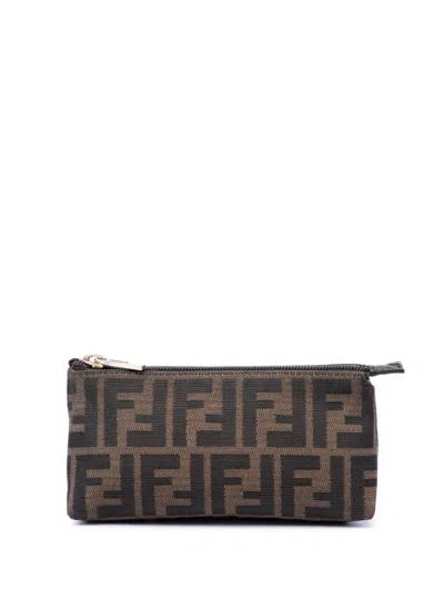 Pre-owned Fendi 2000-2010 Zucca Canvas Clutch Bag In Brown