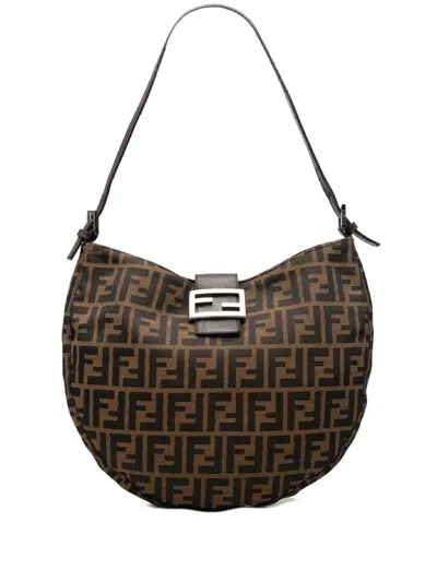 Pre-owned Fendi 2000-2010 Zucca Canvas Croissant Hobo Shoulder Bag In Brown
