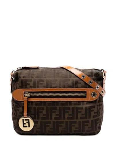 Pre-owned Fendi 2000-2010 Zucca Canvas Crossbody Bag In Brown