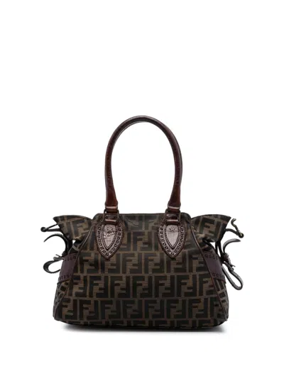 Pre-owned Fendi 2000-2010 Zucca Canvas Etniko Handbag In Brown
