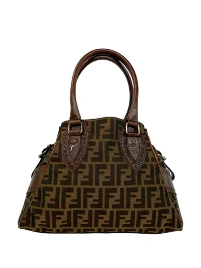 Pre-owned Fendi 2000-2010 Zucca Canvas Etniko Handbag In Brown