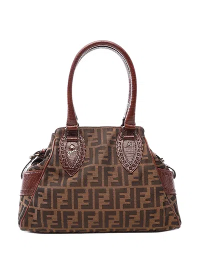 Pre-owned Fendi 2000-2010 Zucca Canvas Etniko Tote Bag In Brown