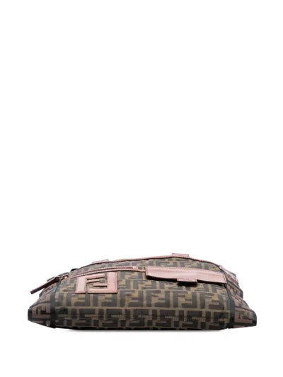 Pre-owned Fendi 2000-2010 Zucca Canvas Ff Flat Messenger Bag Crossbody Bag In Brown