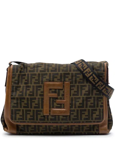 Pre-owned Fendi 2000-2010 Zucca Canvas Ff Messenger Bag Crossbody Bag In Brown