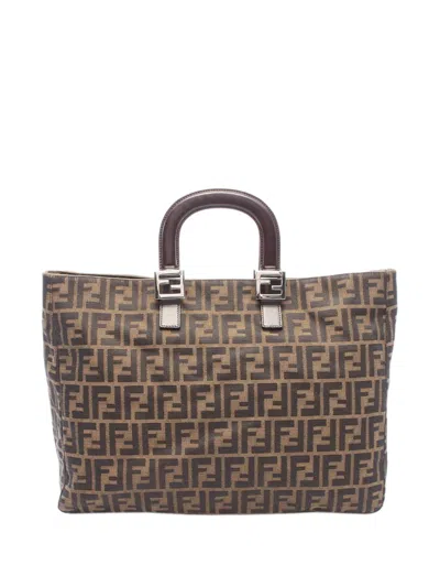 Pre-owned Fendi 2000-2010 Zucca Canvas Handbag In Brown