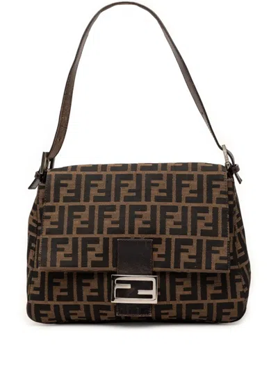 Pre-owned Fendi 2000-2010 Zucca Canvas Mamma Forever Shoulder Bag In Brown
