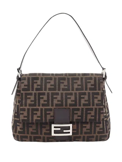 Pre-owned Fendi 2000-2010 Zucca Canvas Mamma Forever Shoulder Bag In Brown