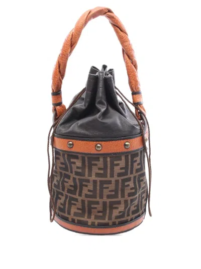 Pre-owned Fendi 2000-2010 Zucca Canvas Palazzo Bucket Bag In Brown