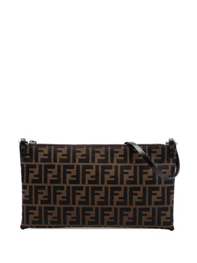 Pre-owned Fendi 2000-2010 Zucca Canvas Pochette Crossbody Bag In Brown