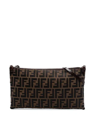 Pre-owned Fendi 2000-2010 Zucca Canvas Pochette Crossbody Bag In Brown