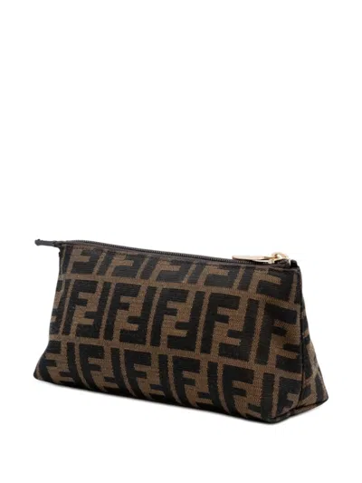 Pre-owned Fendi 2000-2010 Zucca Canvas Pouch In Brown