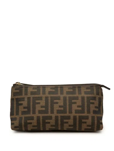 Pre-owned Fendi 2000-2010 Zucca Canvas Pouch In Brown