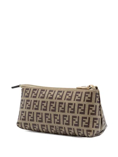 Pre-owned Fendi 2000-2010 Zucca Canvas Pouch Clutch Bag In Brown