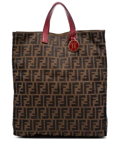 Pre-owned Fendi 2000-2010 Zucca Canvas Shopping Tote Bag In Brown