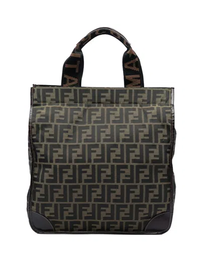 Pre-owned Fendi 2000-2010 Zucca Canvas Shopping Tote Bag In Brown