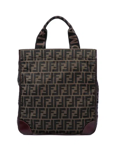 Pre-owned Fendi 2000-2010 Zucca Canvas Shopping Tote Bag In Brown
