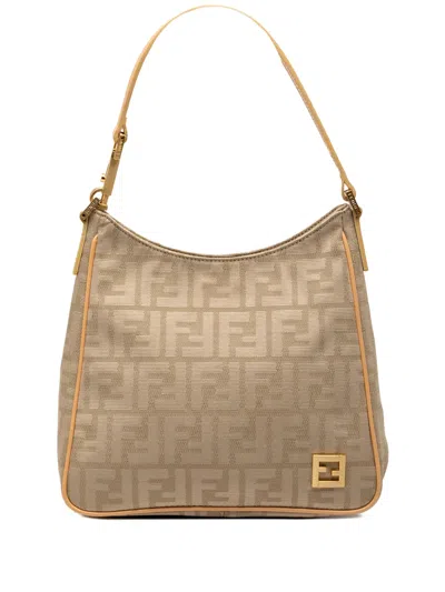 Pre-owned Fendi 2000-2010 Zucca Canvas Shoulder Bag In Brown
