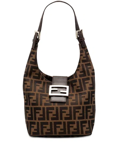 Pre-owned Fendi 2000-2010 Zucca Canvas Shoulder Bag In Brown