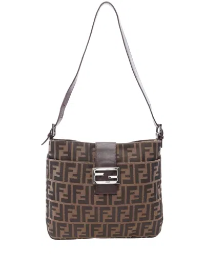 Pre-owned Fendi 2000-2010 Zucca Canvas Shoulder Bag In Brown