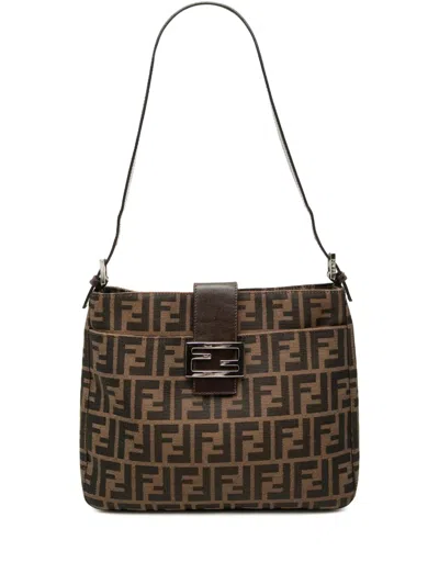 Pre-owned Fendi 2000-2010 Zucca Canvas Shoulder Bag In Brown