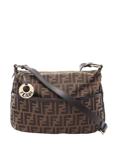 Pre-owned Fendi 2000-2010 Zucca Canvas Shoulder Bag In Brown