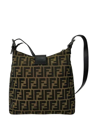 Pre-owned Fendi 2000-2010 Zucca Canvas Shoulder Bag In Brown