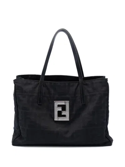 Pre-owned Fendi 2000-2010 Zucca Canvas Tote Bag In Black