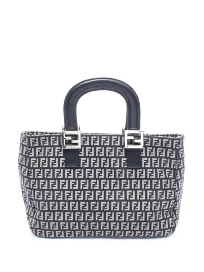 Pre-owned Fendi 2000-2010 Zucca Canvas Tote Bag In Black